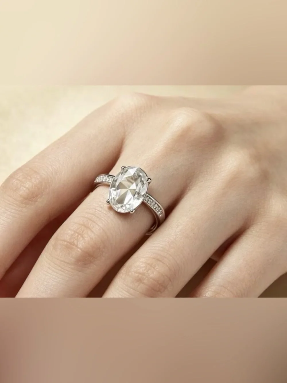 Classic Oval White Crystal Solitaire Ring - Women's Jewelry